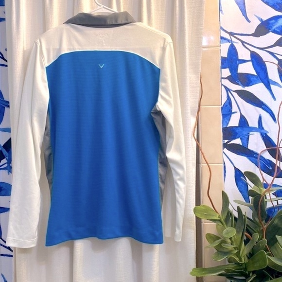 Women’s Callaway Blue White and Grey 1/4 Snap Front 100% Polyester Golf Shirt L - Picture 5 of 9
